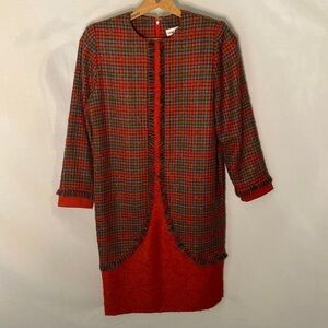 Gene Roye Vintage 1980s  A-Line Wool Dress Career Business Powersuit Red Size 8